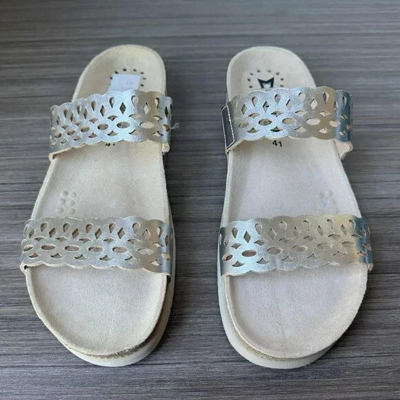 Mephisto Hennie Women's Leather Cork Sandals Mules Size 11 $160 in Silver
